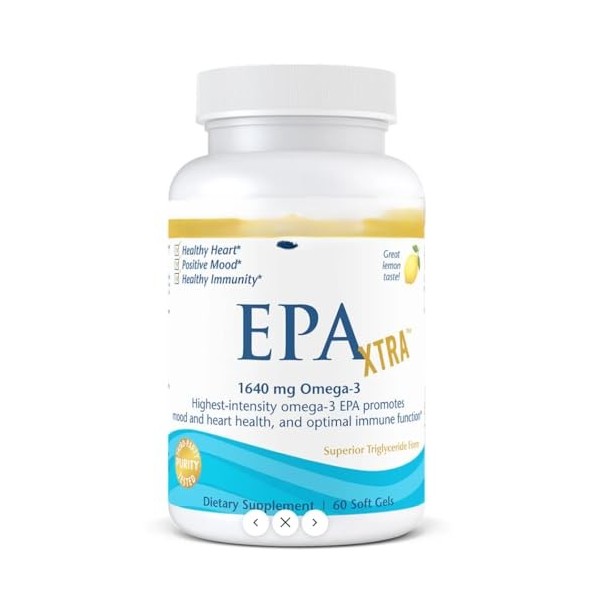 NordicOmega XtraEPA Huile de poisson, excellent goût de citron, 1640 mg, 60 gélules molles
