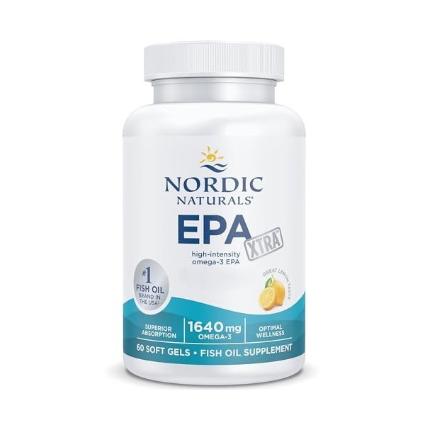 Nordic Naturals, EPA Xtra, 1640mg dOméga-3, Huile de Poisson avec EPA et DHA, Goût Citron, 60 Capsules molles, Testé en Labo
