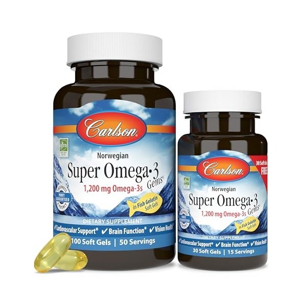 Carlson Labs - Gemmes superbes3 de Omega- dans la gélatine mg 500 de poissons. - 130Gélules Oméga-3