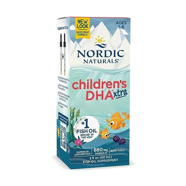 Nordic Naturals Childrens DHA Xtra, 880mg Omega-3, Arôme de baies, Avec EPA et DHA, 60ml, Testé en Laboratoire, Sans Soja, S