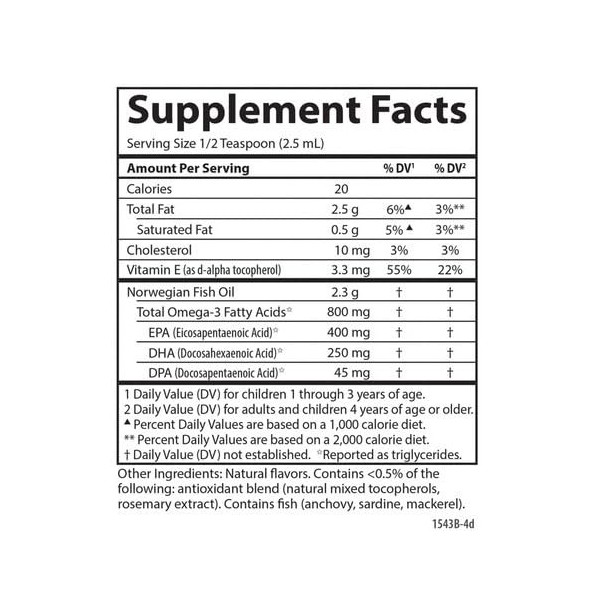 Huile de poisson norvégienne très fine pour enfant - 500 ml - Saveur citron