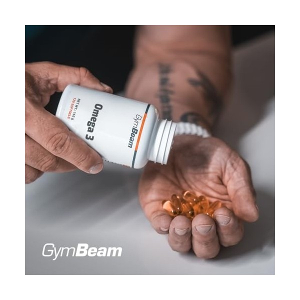 GymBeam Omega-3 – 2000 mg/jour, 18 % EPA, 12 % DHA, capsules enrichies en vitamine E, soutient immunité et cœur, 120 gélules