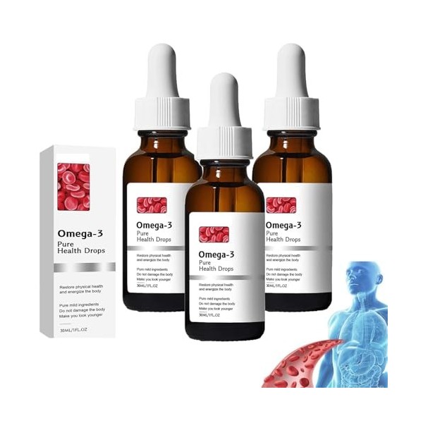 Gouttes Naturelles Omega 3 Vegan, Premium Omega 3 DHA, EPA & DPA, Gouttes Vasclear Oméga-3 Végétaliennes pour Cerveau, Coeur,...