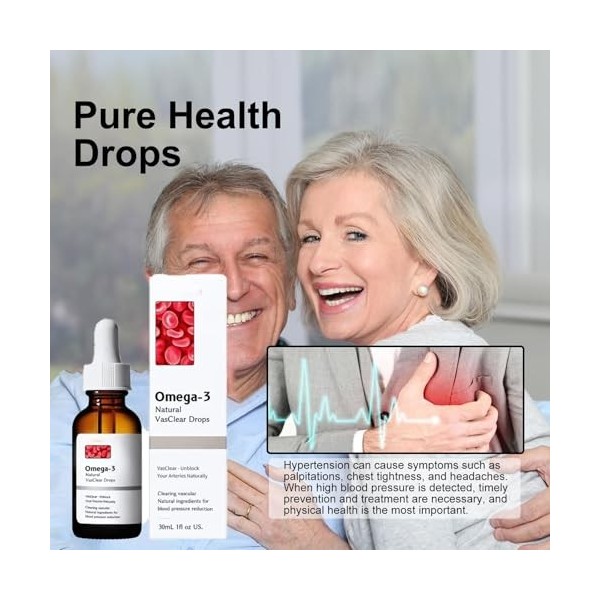 Gouttes Naturelles Omega 3 Vegan, Premium Omega 3 DHA, EPA & DPA, Gouttes Vasclear Oméga-3 Végétaliennes pour Cerveau, Coeur,...