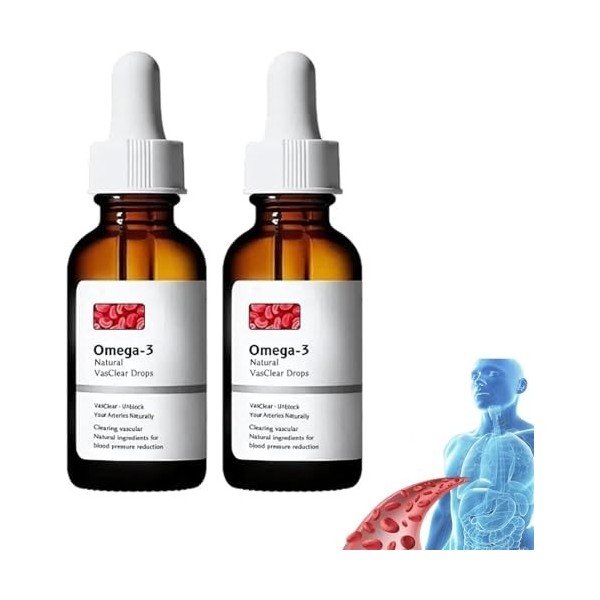 NATRAVOR Lot de 2 gouttes naturelles Vasclear végétaliennes oméga-3, gouttes transparentes Natravor Omega3, gouttes de Natrav...