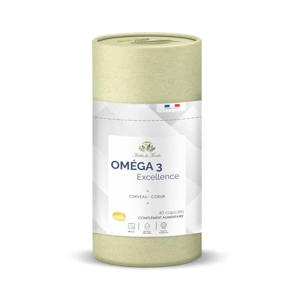 Herbes du Monde - Omega 3 Excellence : 40 Capsules dHuile de Poisson - DHA/EPA, Absorption Optimale, Source Durable, 100% Om ...
