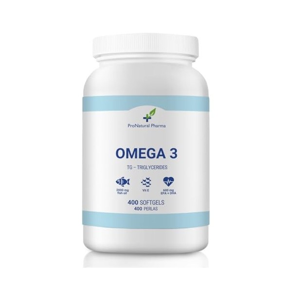 OMEGA 3 ProNatural Pharma| 400 capsules | Huile de poisson + Vitamine E | 1000 mg d’acides gras - 300 mg EPA+DHA