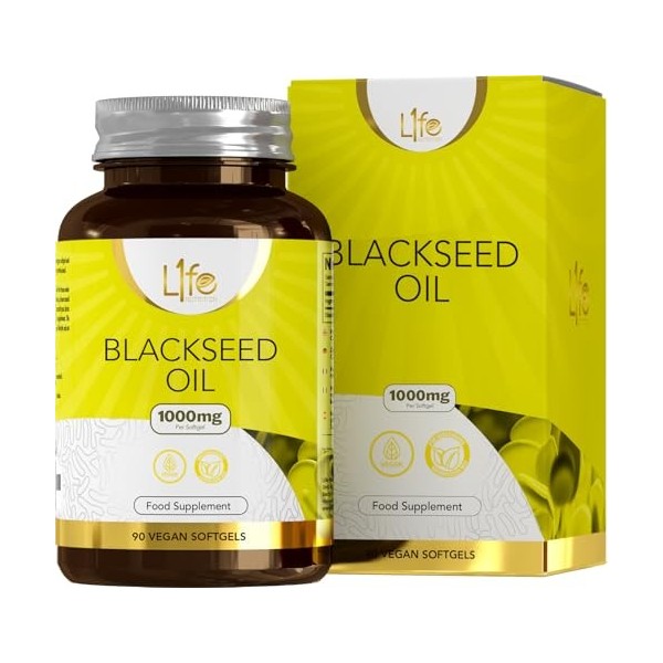 LN Huile de Nigelle | 90 Capsules Huile de Nigelle - Haute Teneur 1000mg de Black Seed Oil par Portion | Gelules molles pour
