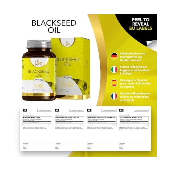 LN Huile de Nigelle | 90 Capsules Huile de Nigelle - Haute Teneur 1000mg de Black Seed Oil par Portion | Gelules molles pour