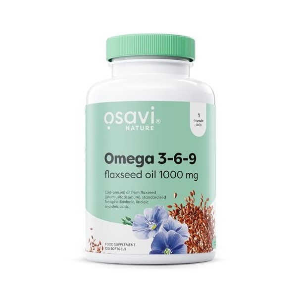 Osavi Omega 3-6-9 Flaxseed Oil, 1000mg - 120 softgels