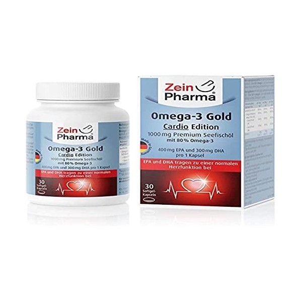 ZeinPharma Omega-3 Gold Cardio Edition - 400 mg EPA, 300 mg de DHA, gélules de gel doux avec acides gras de qualité supérieur