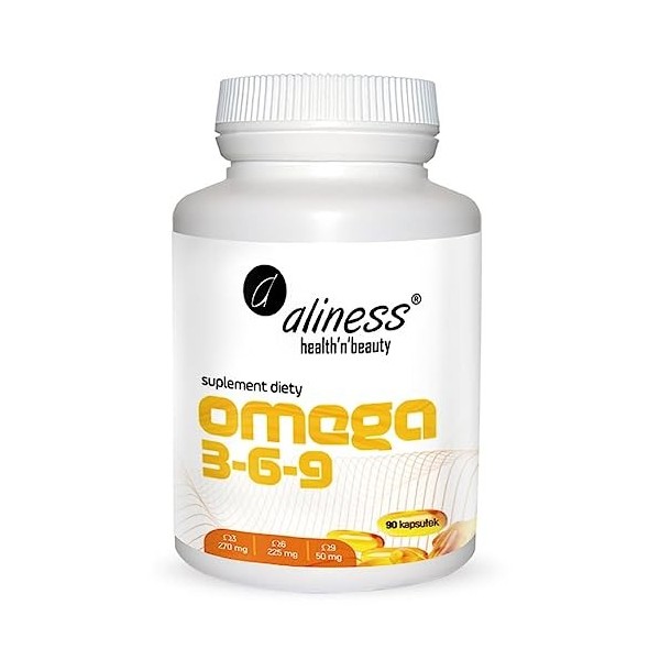 Aliness - Omega 3-6-9-270/225/50 mg - Fonctionnement correct du cœur et du cerveau - Complément alimentaire - 1 capsule, deux