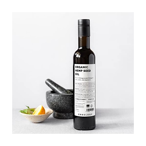 Huile de Graines de Chanvre 100% Bio 250 ml - Pressée à Froid - Qualité Alimentaire Supérieure - Riche en Oméga-3 - Source de