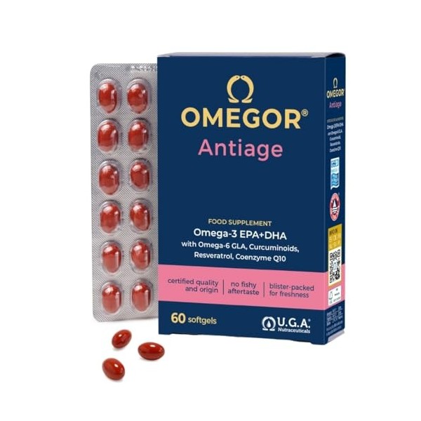 OMEGOR Antiage avec Oméga 3 et 6 - Supplément antioxydant pour la peau contre les signes du vieillissement avec Coenzyme Q10,