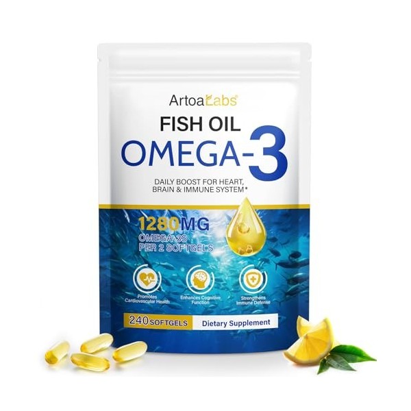 Omega 3 Concentré - 2000mg par Dose 660mg EPA & 440mg DHA - 240 Gélules 4 Mois - Saveur Citron Naturel - Soutien Cœur, Ce