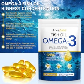Omega 3 Concentré - 2000mg par Dose 660mg EPA & 440mg DHA - 240 Gélules 4 Mois - Saveur Citron Naturel - Soutien Cœur, Ce