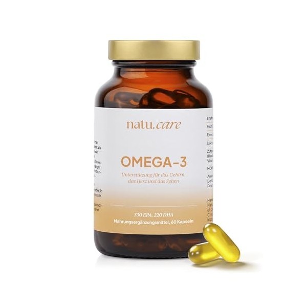 natu.care - Omega 3-60 gélules - Acides gras hautement dosés EPA & DHA 550 mg - Huile de poisson - Sous forme de triglycéri