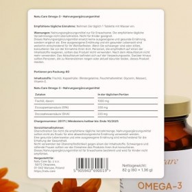 natu.care - Omega 3-60 gélules - Acides gras hautement dosés EPA & DHA 550 mg - Huile de poisson - Sous forme de triglycéri