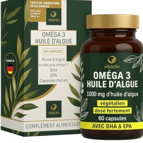VITACTIV Omega 3 Lot de 60 gélules dhuile dalgues – Marines Omega 3 végétalien – Hautement dosées avec 1000 mg dhuile de m