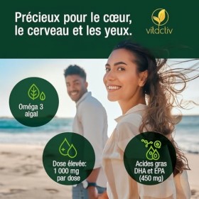 VITACTIV Omega 3 Lot de 60 gélules dhuile dalgues – Marines Omega 3 végétalien – Hautement dosées avec 1000 mg dhuile de m