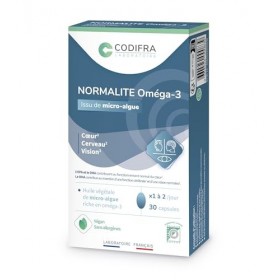 CODIFRA | Normalite Oméga-3 30 Capsules | DHA 250 mg + EPA 50 mg | Huile de Micro-Algue | Cœur, Vision & Cerveau | Vegan