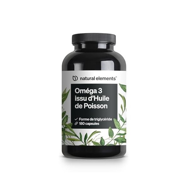 Omega 3-180 Capsules - 2000mg dHuile de Poisson par dose journalière - Forme Triglycéride avec EPA et DHA - Testé en laborat