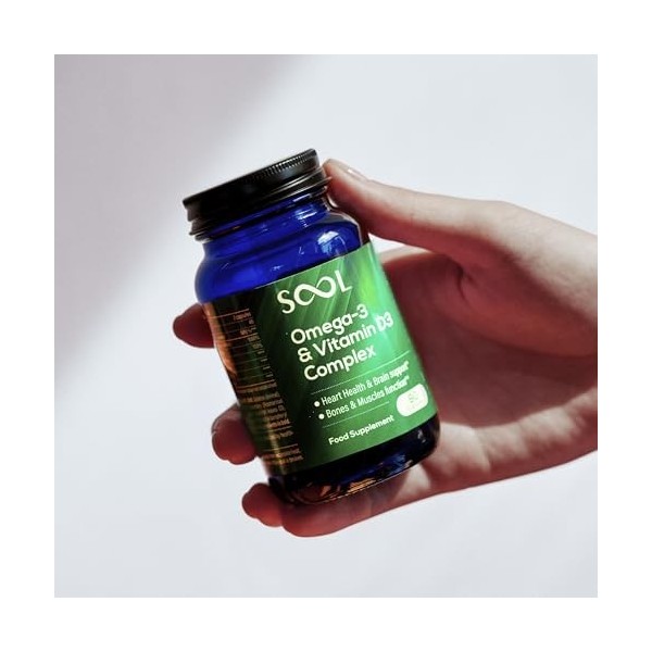 SOOL Omega 3 & Vitamine D3 Complexe en Gélules Molles, 90 Capsules I Huile de Poisson 20% EPA & 50% DHA I Fonction Cérébral