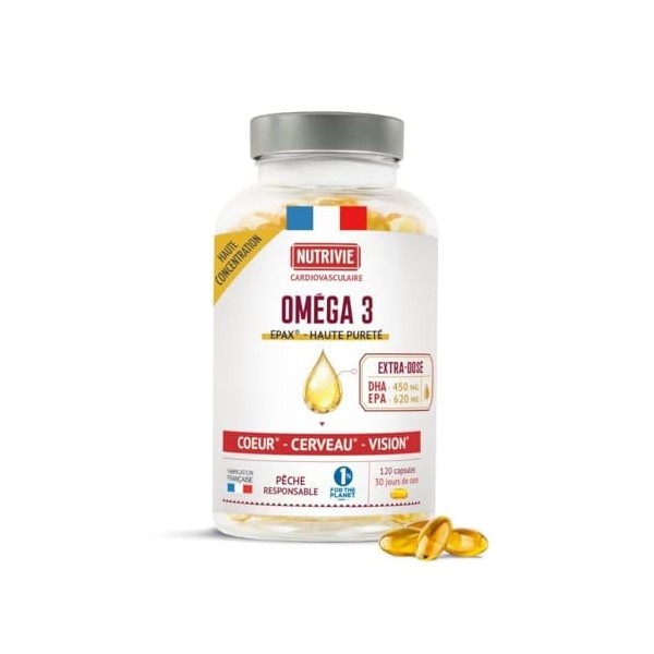 Oméga 3 EPAX - Huile de Poisson Ultra Pure et Concentrée - EPA 620 mg & DHA 450 mg - Sans odeur - 120 gélules - Fabriqué en F