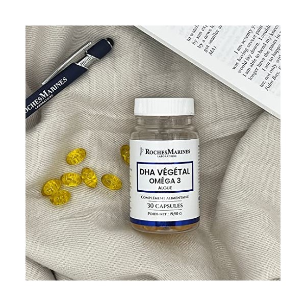 Roches Marines - Complément alimentaire DHA végétal - Oméga 3 vegan - Entretien cérébral - Allié du coeur - 30 capsules - Dév