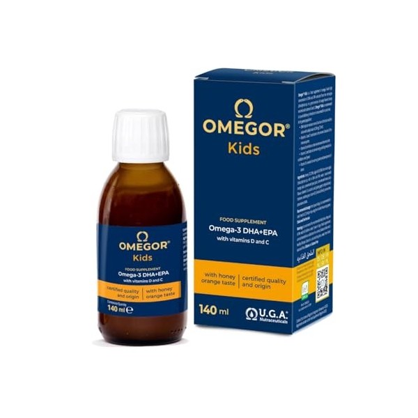 OMEGOR® Kids avec oméga-3 végétal DHA pour enfants 250 mg de DHA et 125 mg dEPA à partir dhuile dalgue | Miel et jus de fr
