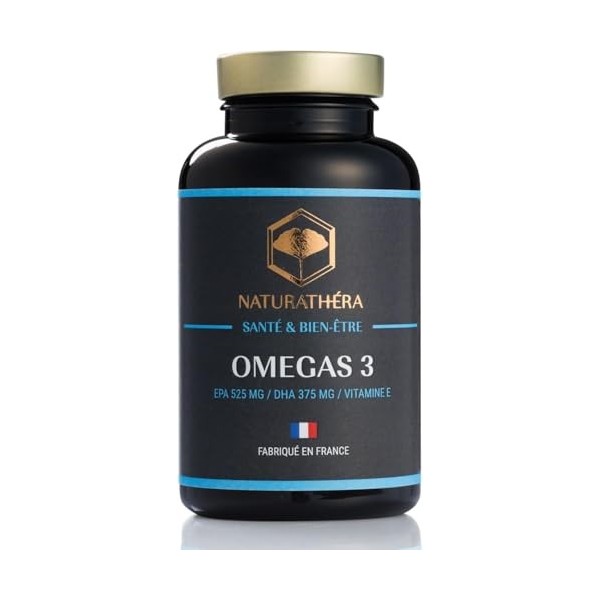 Naturathéra OMÉGAS 3 EPA & DHA - Dosage Fort - Pureté garantie - Anti-inflammatoire - Complément Alimentaire Cerveau Coeur 
