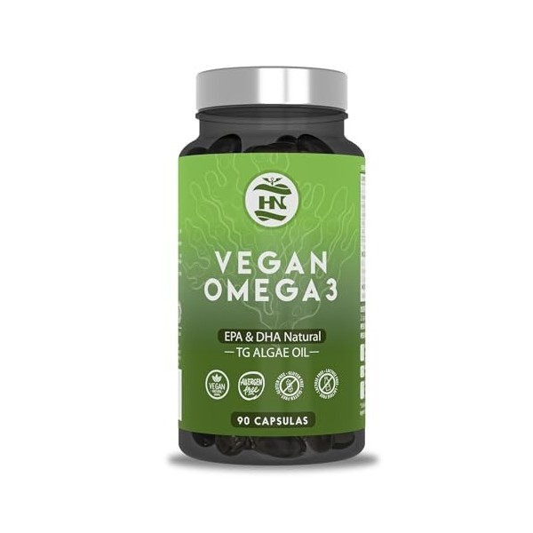 Omega 3 Vegan 90 gélules, 45 jours - Huile dalgue oméga 3, haute concentration 500 DHA - 250 EPA - Triglycéride à absorp