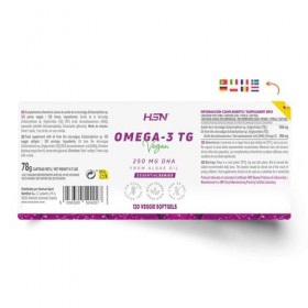 HSN DHA Végétalien 250mg | 120 Capsules Végétales | Oméga-3 Végétalien sous forme de Triglycérides Naturels [TG] | 500mg dHu