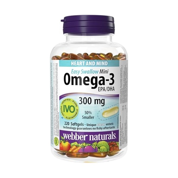 Webber Omega-3 Mini Easy Swallow 300 mg EPA/DHA 220 Clear Enteric Softgels
