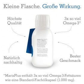 Huile de poisson liquide MarisPlus Omega-3 - saveur citron - Premium DHA & EPA - hautement dosé, triglycérides 100 % naturels