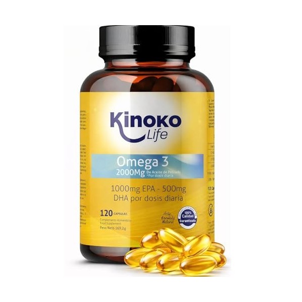 OMEGA 3 2000 Mg | EPA 1000 Mg | DHA 500 Mg | 120 Gélules | Poisson Sauvage | Exempt De Métaux Lourds | Huile Distillé molécu