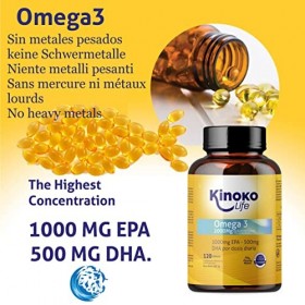 OMEGA 3 2000 Mg | EPA 1000 Mg | DHA 500 Mg | 120 Gélules | Poisson Sauvage | Exempt De Métaux Lourds | Huile Distillé molécu
