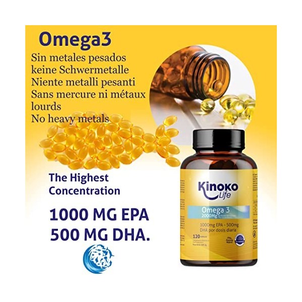 OMEGA 3 2000 Mg | EPA 1000 Mg | DHA 500 Mg | 120 Gélules | Poisson Sauvage | Exempt De Métaux Lourds | Huile Distillé molécu