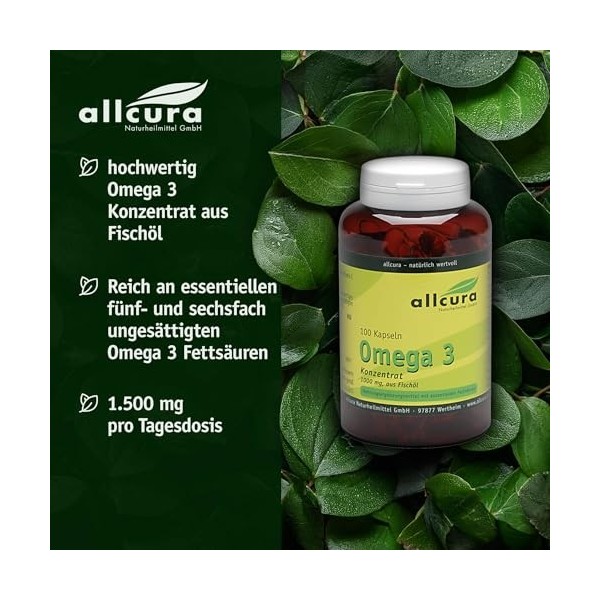 allcura Omega 3 Konzentrat 1000 mg aus Fischöl Kapseln, 100 pc Capsules
