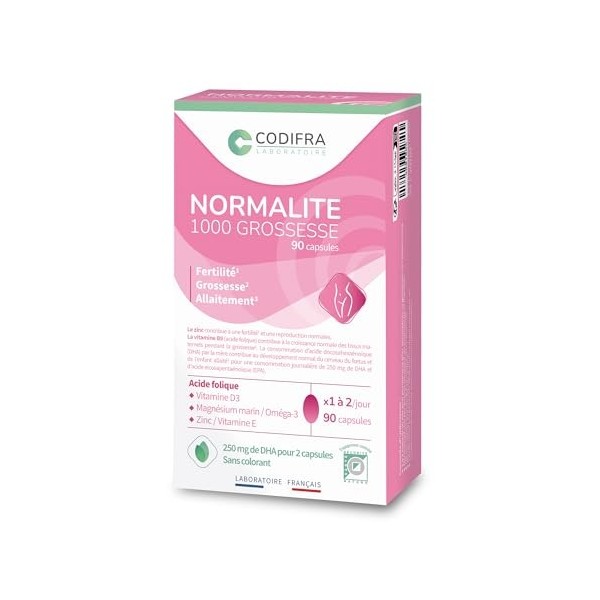 CODIFRA | Normalite 1000 Grossesse 90 Capsules | DHA + Vitamine B9 | Oméga-3 & Multivitamines | fertilité, grossesse, allaitt...