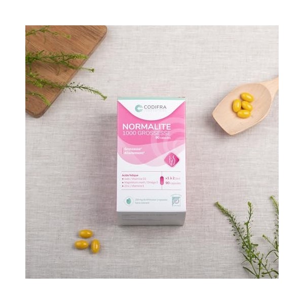 CODIFRA | Normalite 1000 Grossesse 90 Capsules | DHA + Vitamine B9 | Oméga-3 & Multivitamines | fertilité, grossesse, allaitt...