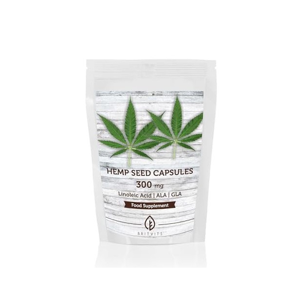 Huile de graines de chanvre 300 mg 250 gélules - Complément nutritionnel pressé à froid pour la santé cardiaque, le soutien d