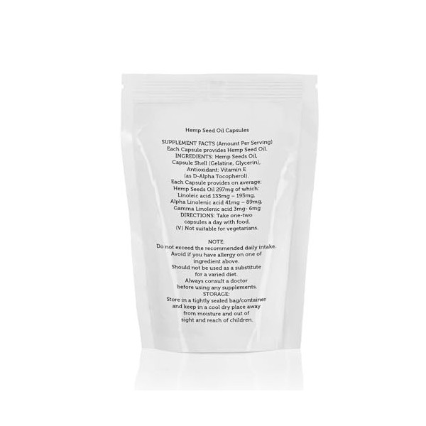 Huile de graines de chanvre 300 mg 250 gélules - Complément nutritionnel pressé à froid pour la santé cardiaque, le soutien d