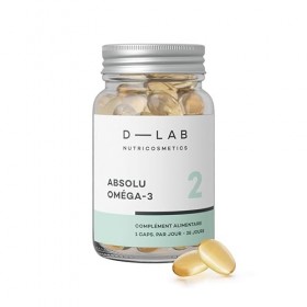 D-LAB Absolu Oméga-3 | 1 Mois de Complément Alimentaire | Favorise la Souplesse et lÉlasticité de la Peau, Réduit les Inflam