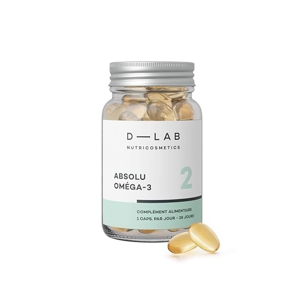 D-LAB Absolu Oméga-3 | 1 Mois de Complément Alimentaire | Favorise la Souplesse et lÉlasticité de la Peau, Réduit les Inflam
