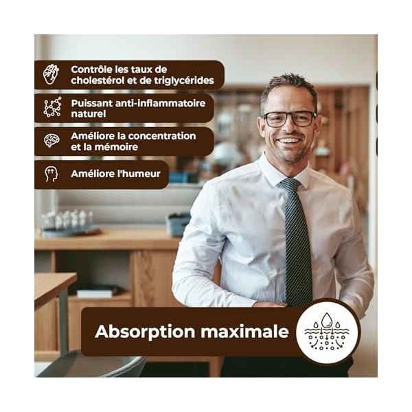 Huile de Poisson Oméga 3 - Perles Mémoire et Cœur - Perles Oméga 3 Enrobage Entérique - Saveur Neutre Sans Arrière-Goût de Po