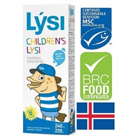 Lysi Huile de foie de Morue - Oméga 3 capital santé Saveur Naturalle - Riche en EPA, DHA et Vitamine A, D, E - 240 ml Les Enf