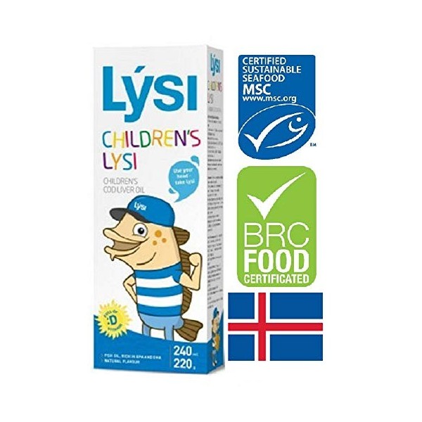 Lysi Huile de foie de Morue - Oméga 3 capital santé Saveur Naturalle - Riche en EPA, DHA et Vitamine A, D, E - 240 ml Les Enf