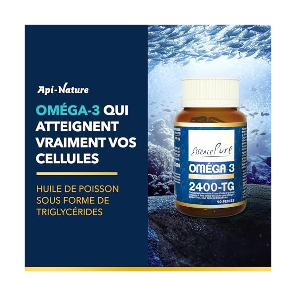 Omega 3 Essence Pure - 90 Gélules | EPA 600mg & DHA 400mg | Absorption Maximale | Forme Triglycérides | Soutien Cœur, Cerveau