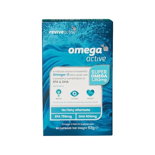 Complément Revive Active Omega Active - Huile de poisson oméga-3 avec EPA et DHA, sans arrière-goût de poisson - Acides gras 